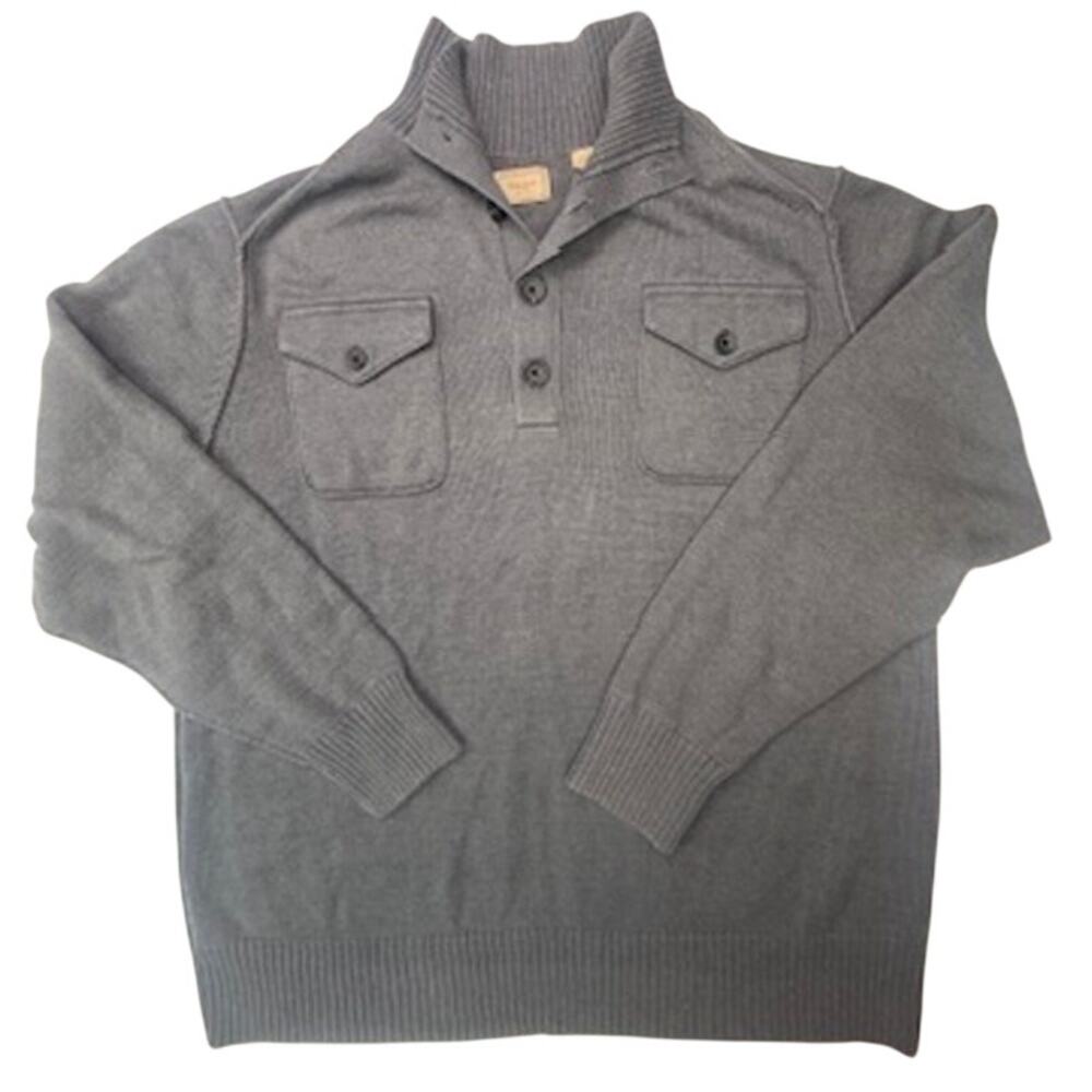 Haggar Gray Mock Neck Button Sweater XL Men’s Rib Knit Long Sleeve Pullover
